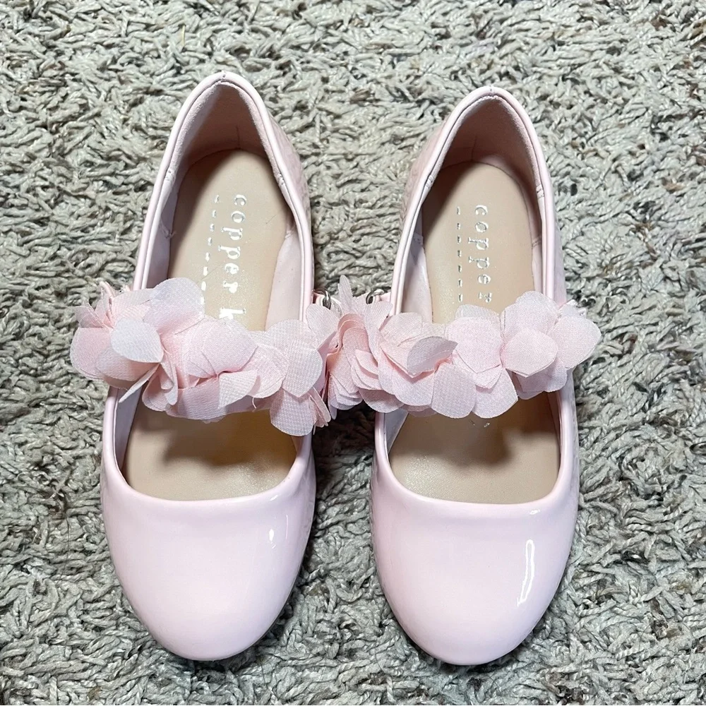 Girls’s Copper Key Blossom Chiffon Patent Floral‎ Flats- Blush Size 11